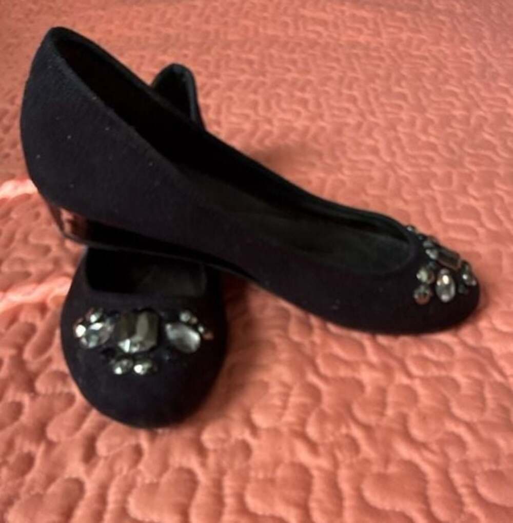 Seychelles French Black Jewel Rhinestone Toe Memory Foam Wedge Heel Shoes